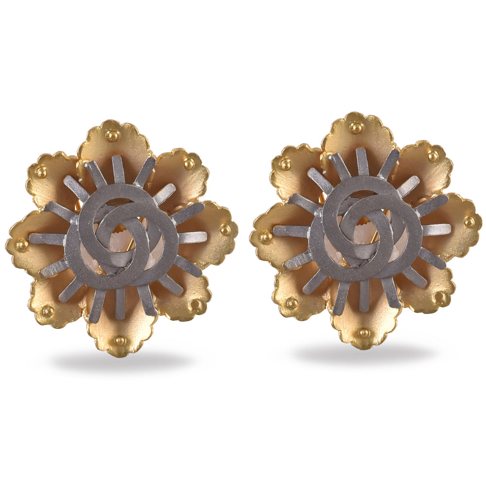 Gold Plated Floral Two Tone Stud Earrings