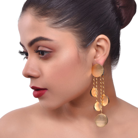 Gold Plated Geometric Long Dangler Earrings