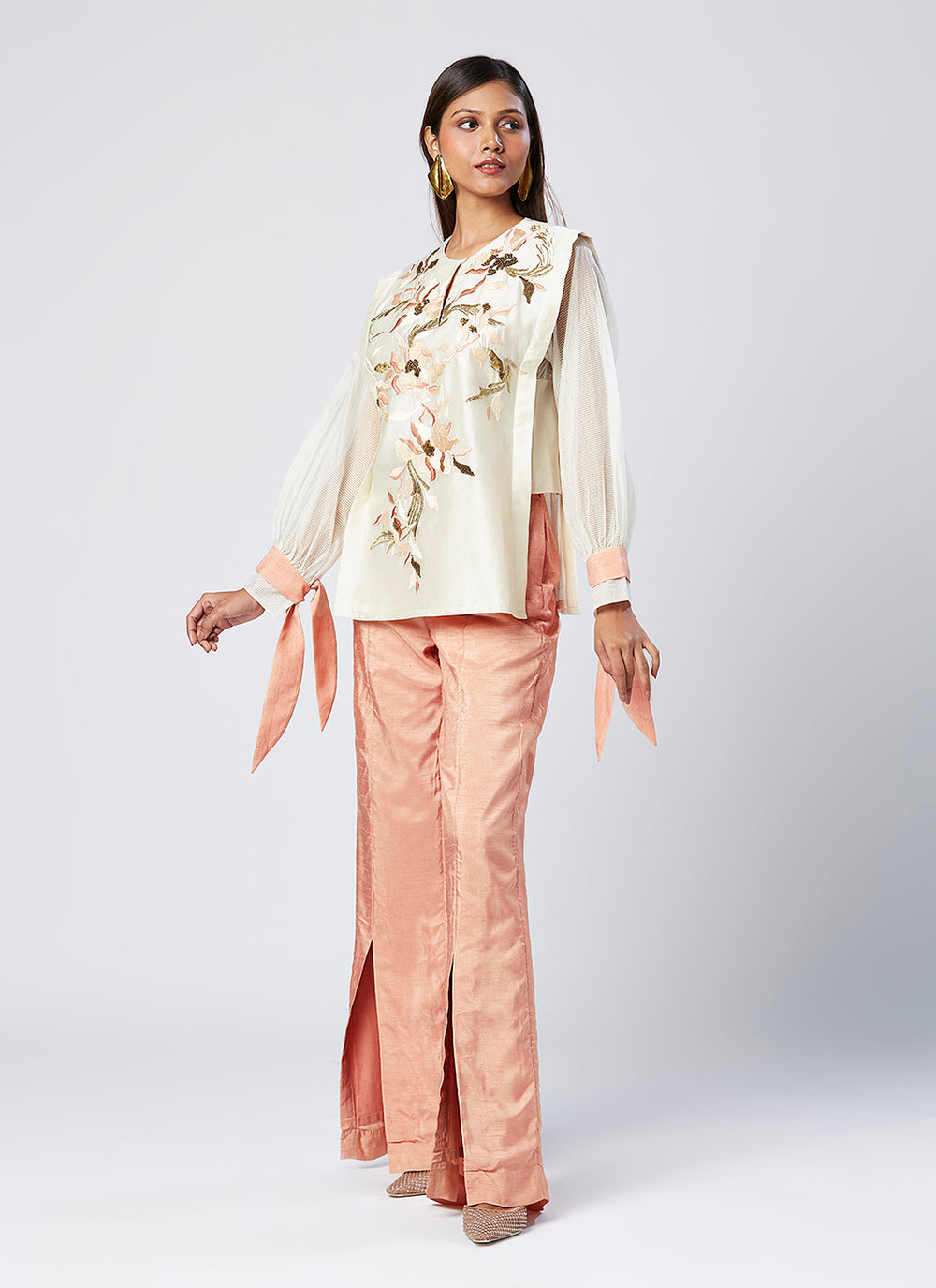 Embroidered Panelled Top And Pant Set