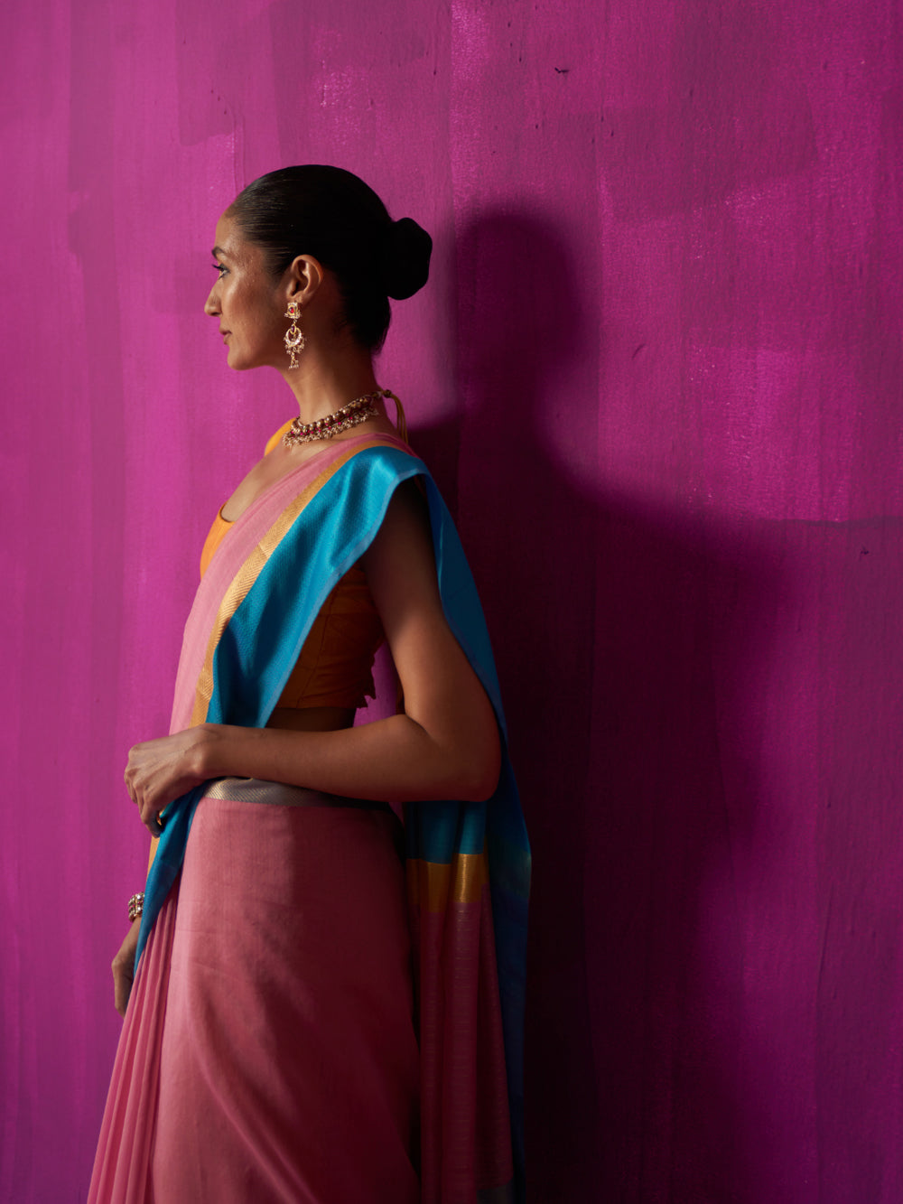 Pink Geometric Detailing Border Saree