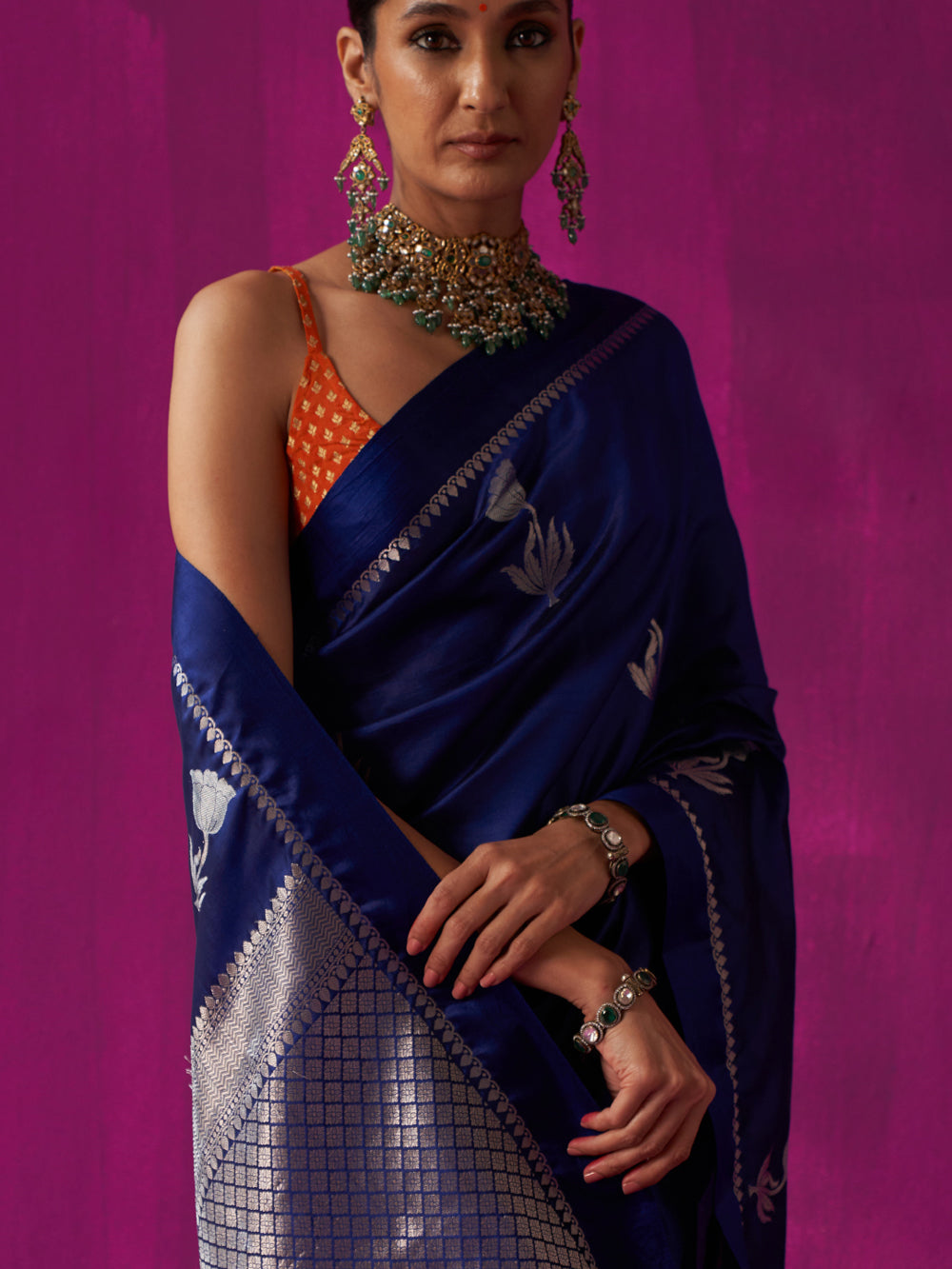 Blue Floral Motif & Jaal Pallu Saree