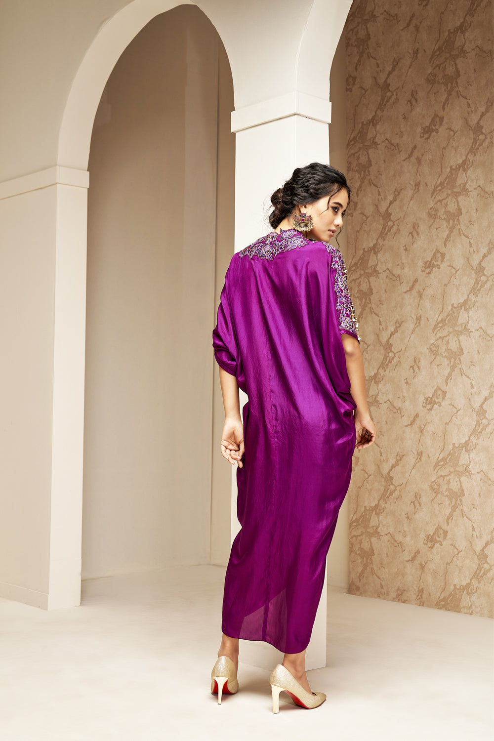 Embroidered Kaftan with Center Front Drawstring