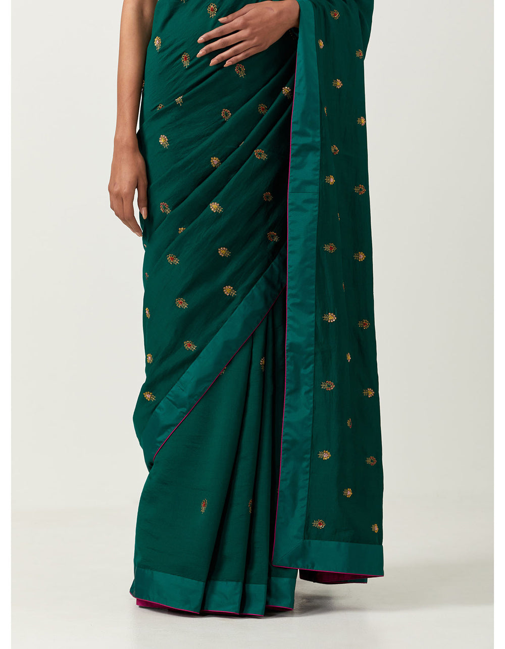 Embroidered Floral Hazzarbuti Saree With Blouse