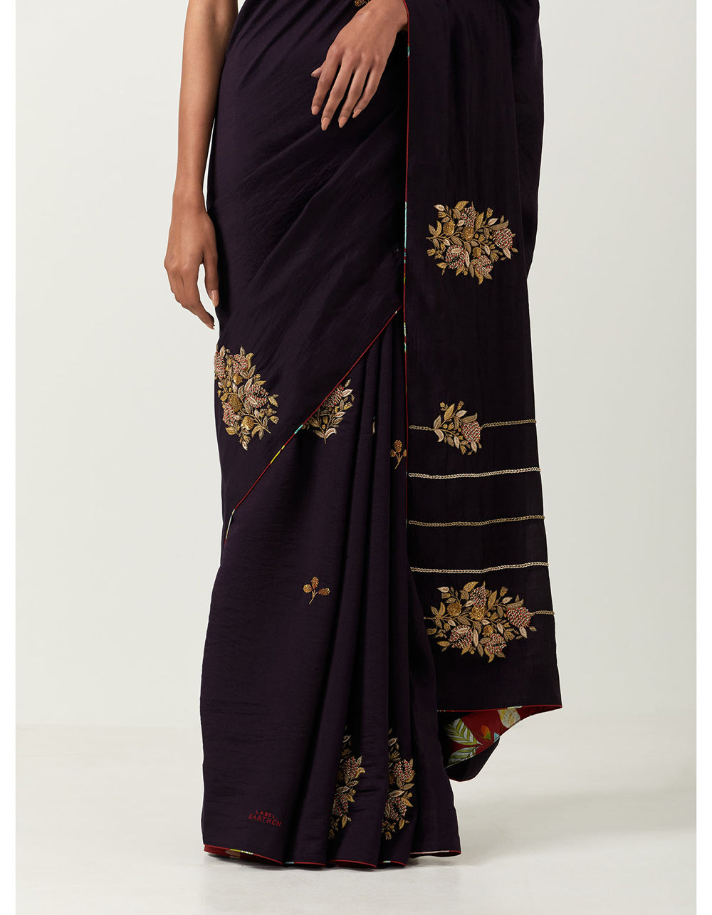 Embroidered Syahi Zardozi Anar Saree With Blouse