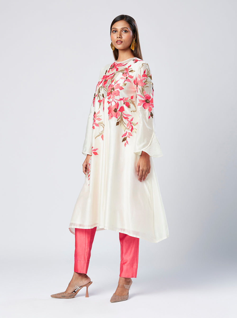 Embroidered Floral Tunic And Solid Pant Set