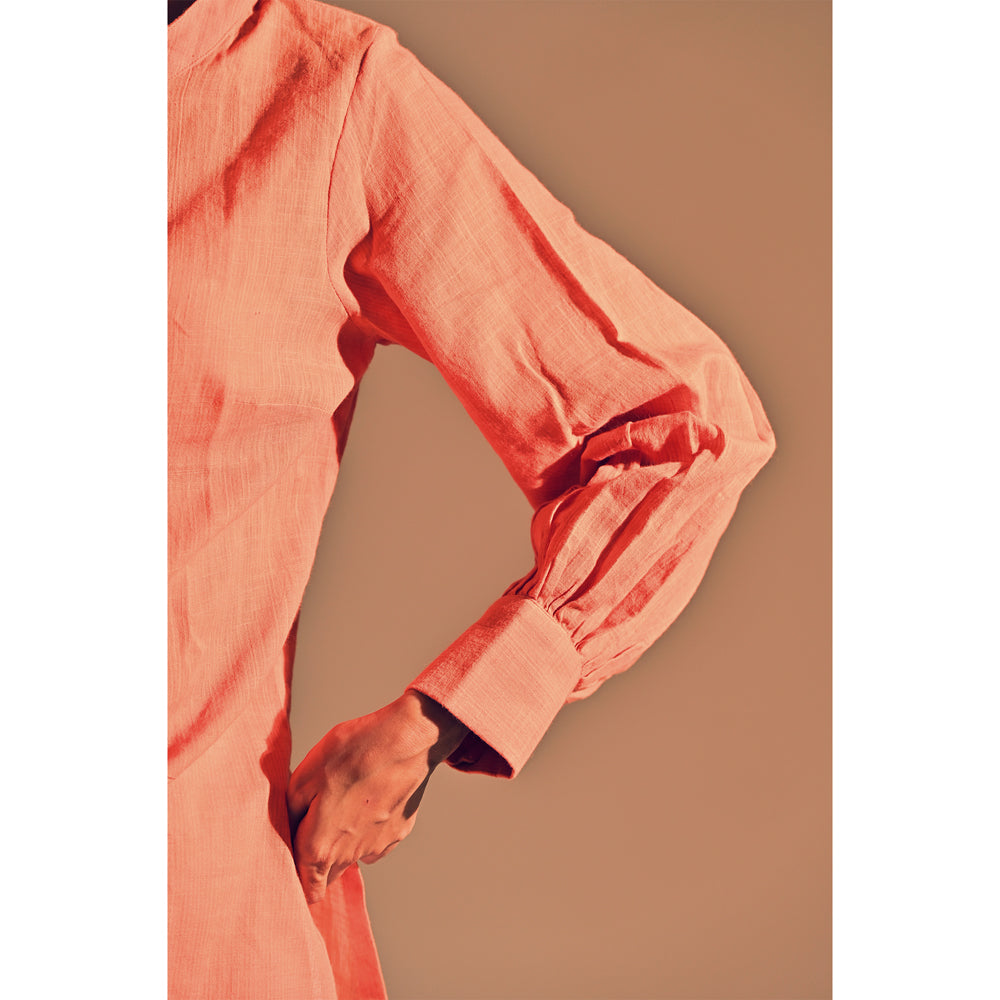 Orange Cotton Stripe Pattern Shirt Tunic