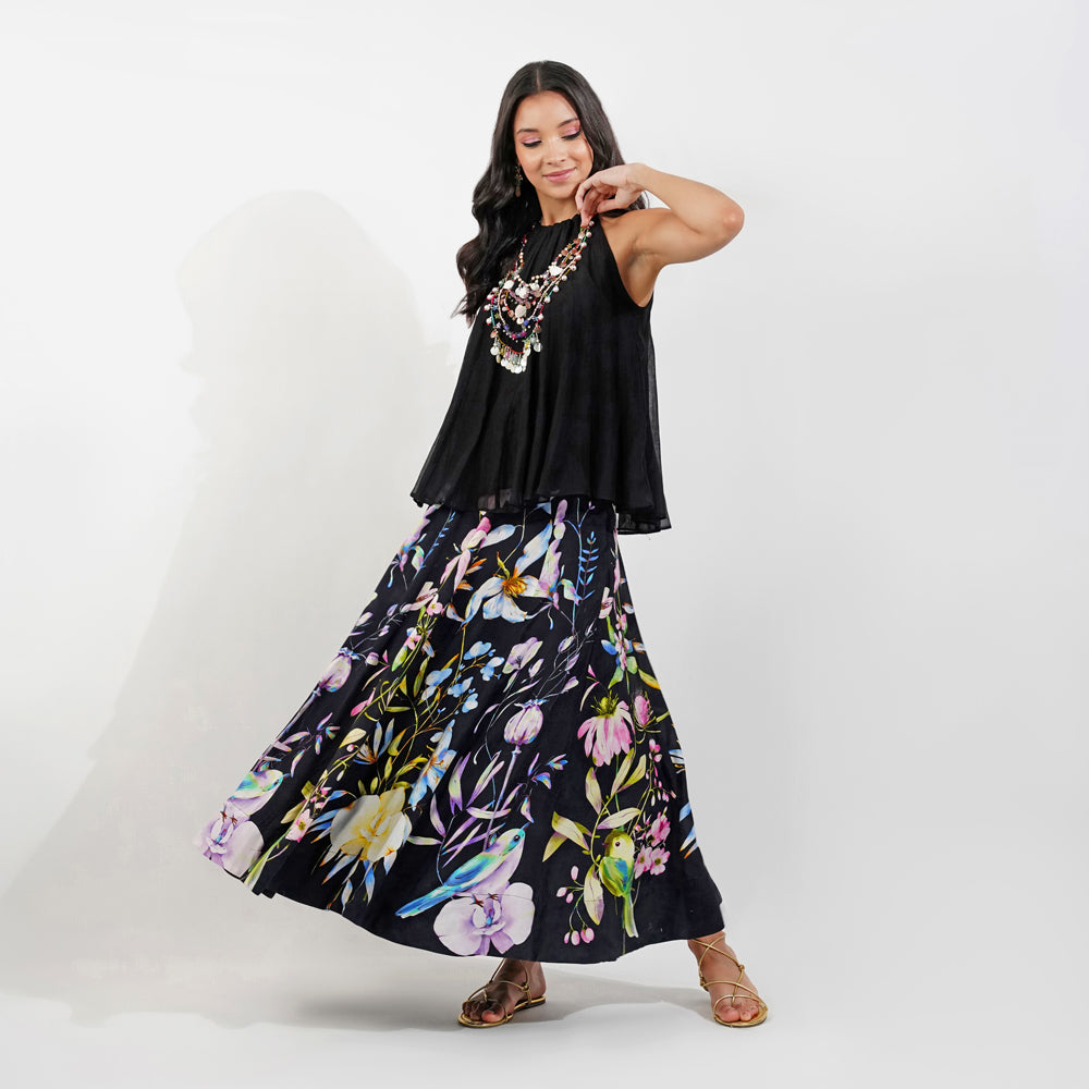 Summer Floral Skirt Set-Black