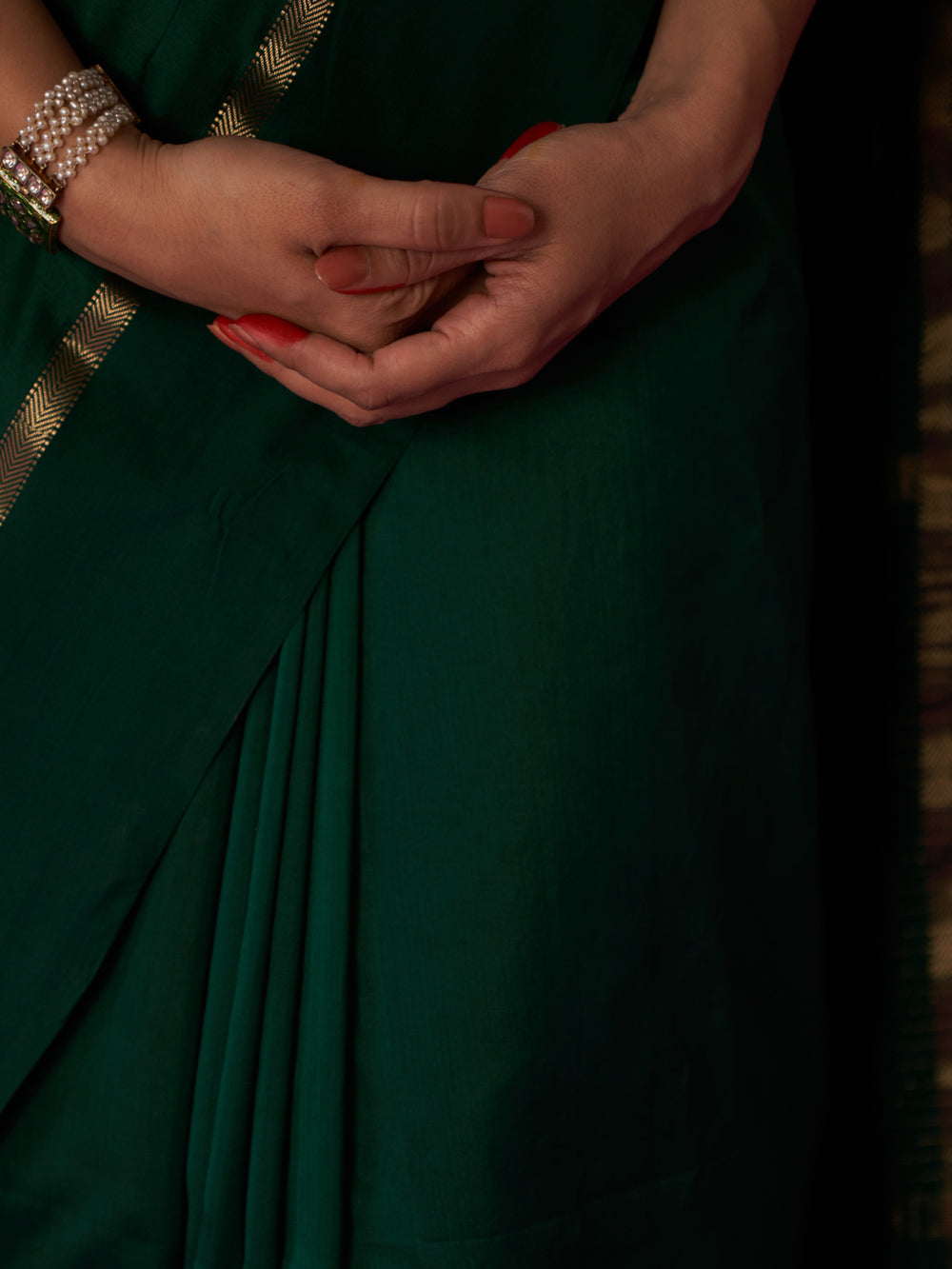 Green Gold Stripes On Pallu Saree