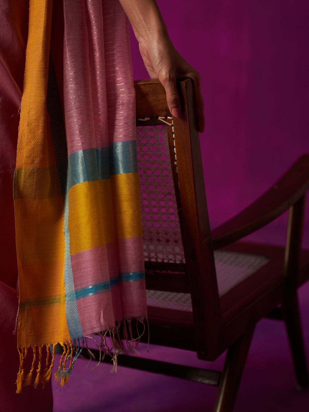 Pink Geometric Detailing Border Saree