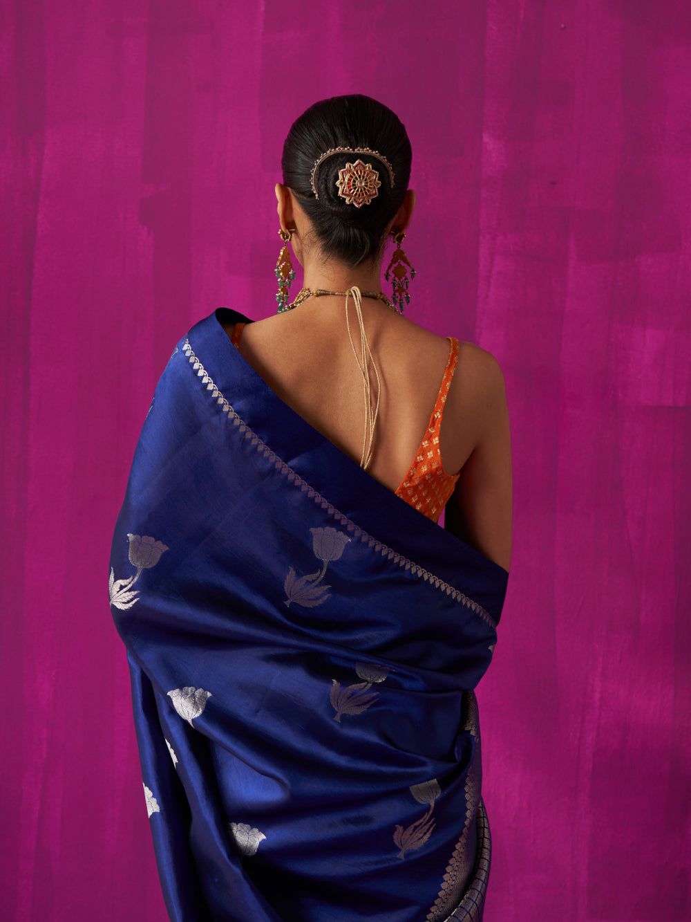 Blue Floral Motif & Jaal Pallu Saree