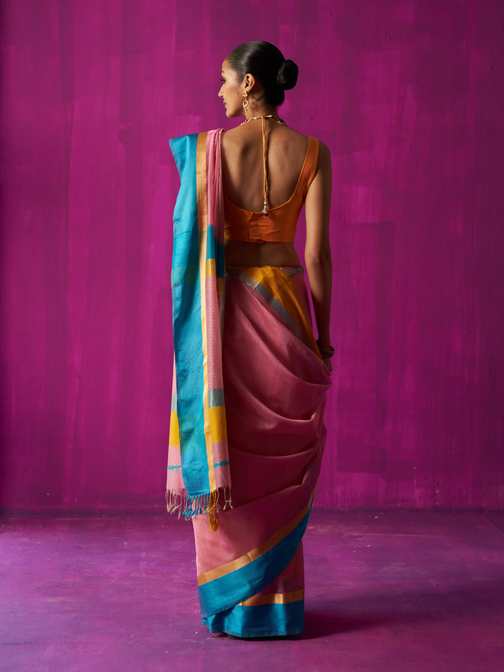 Pink Geometric Detailing Border Saree