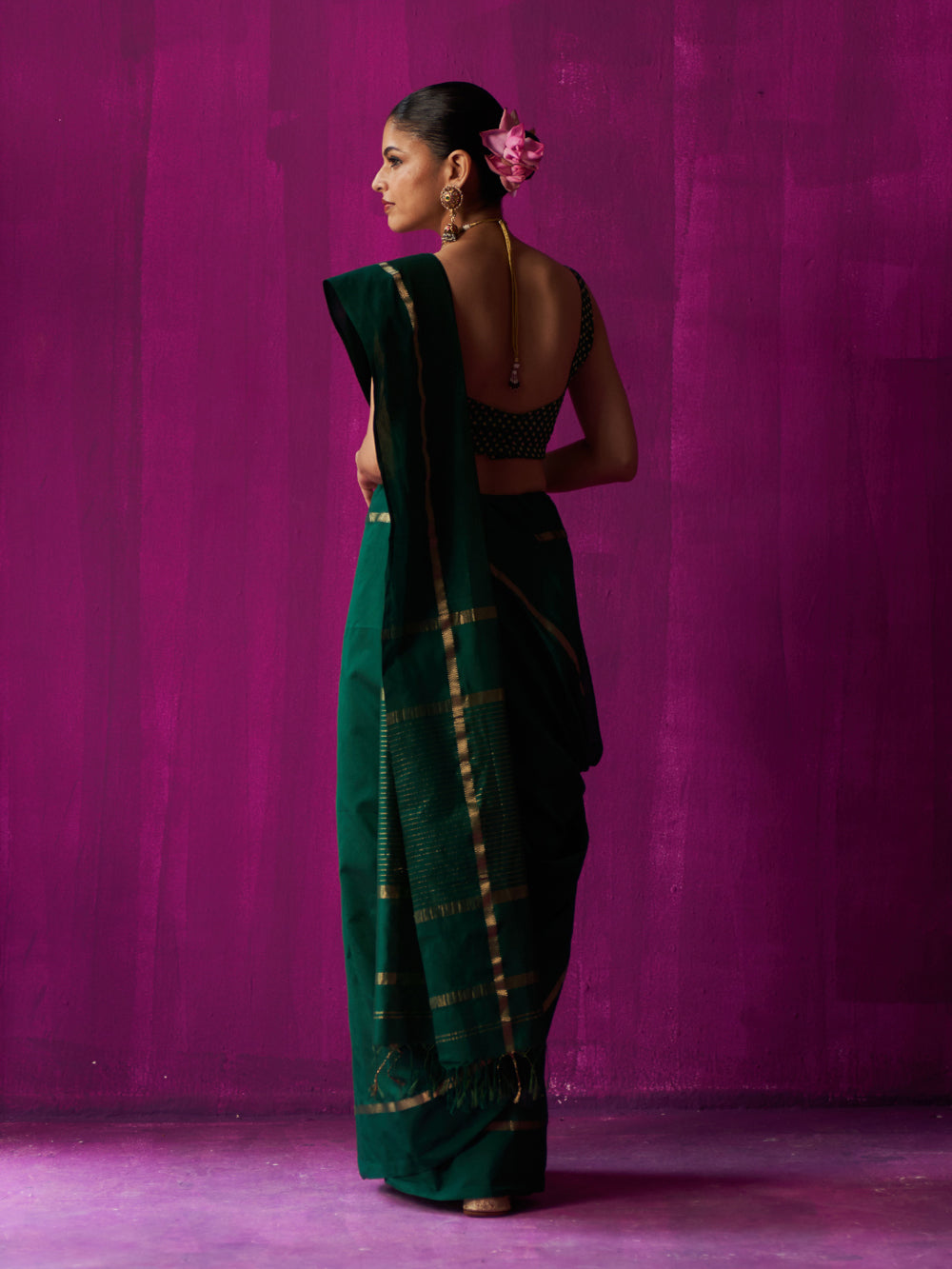 Green Gold Stripes On Pallu Saree