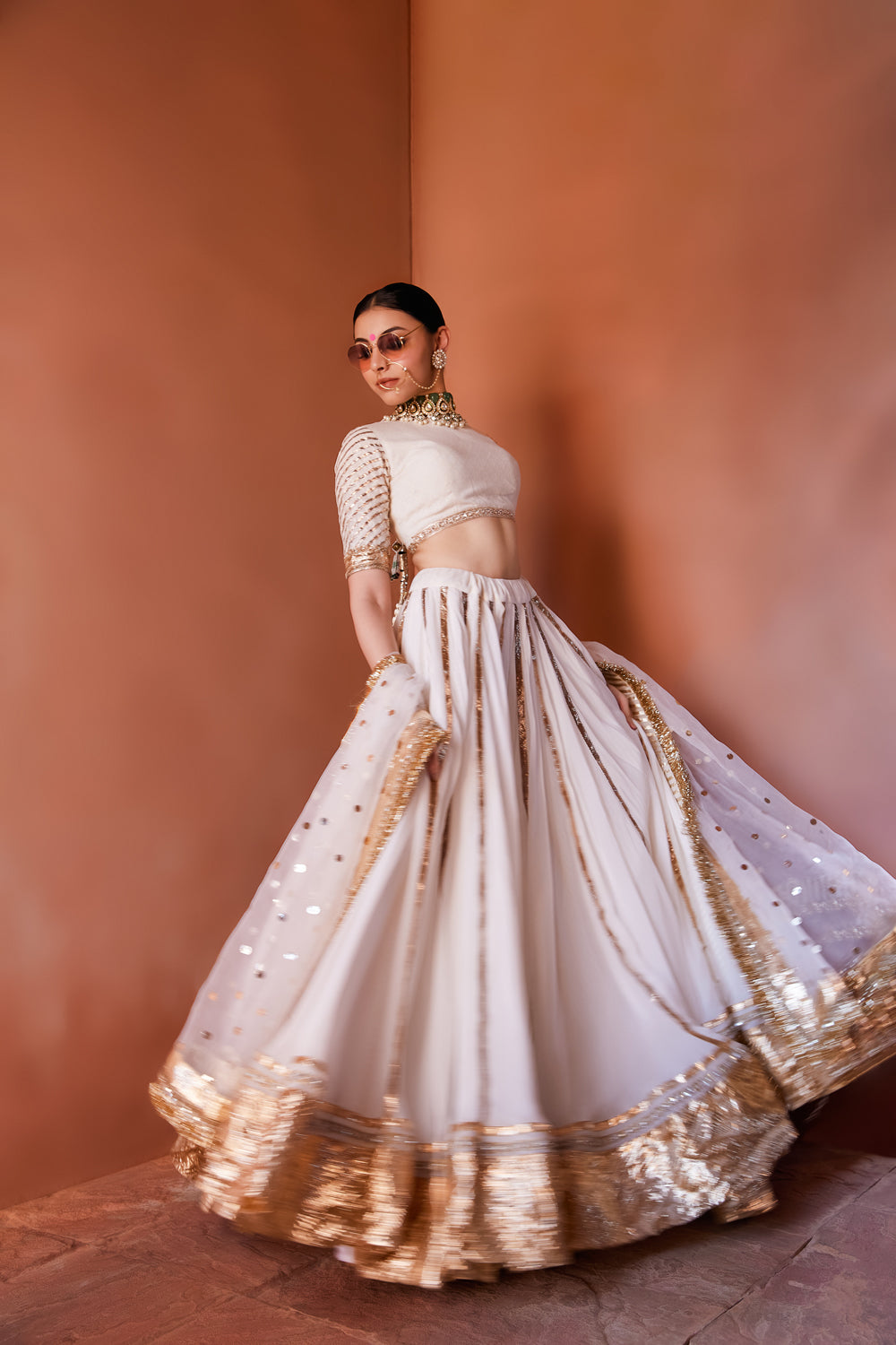 Ivory Flowy Gota Organza Lehenga Set