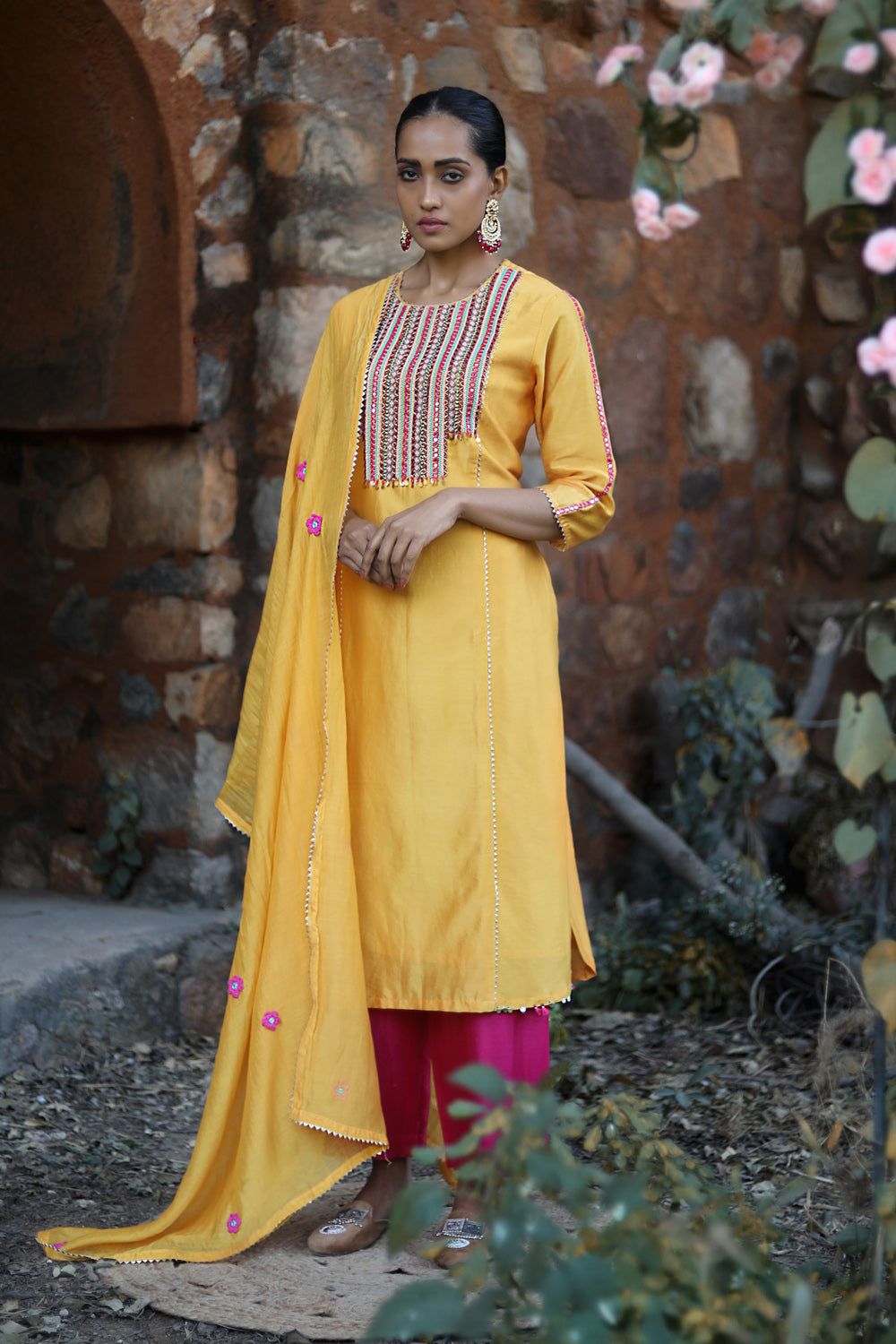 Chanderi Straight Cut Kurta Set