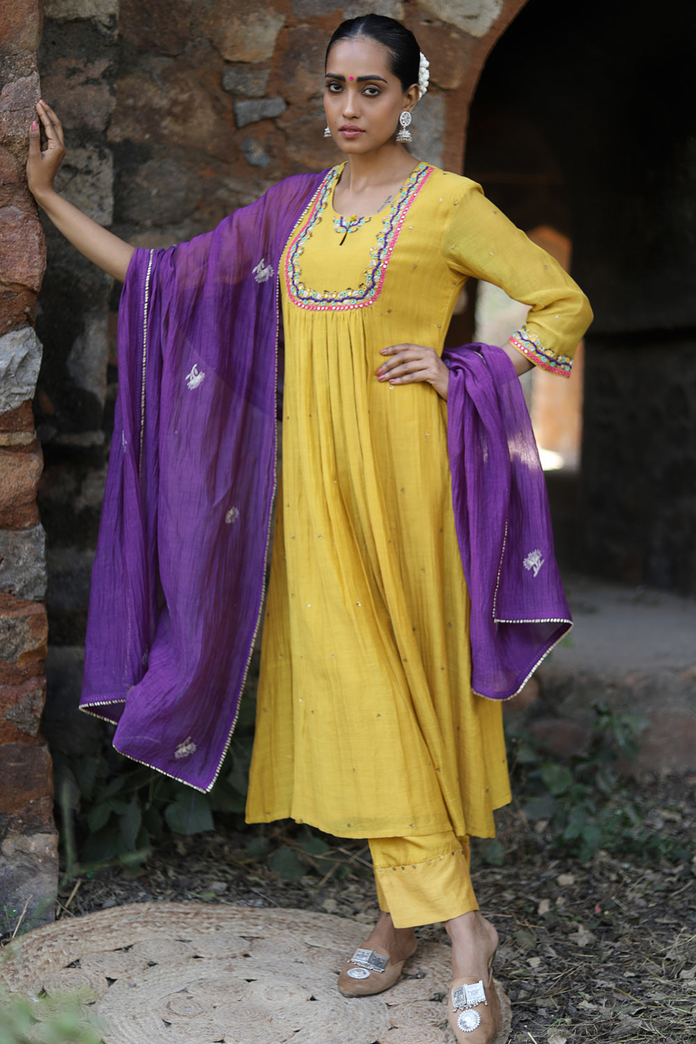 Empire Yoke Chanderi Kurta Set