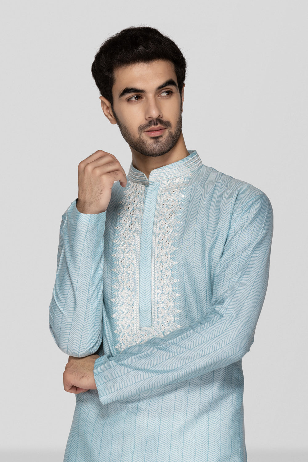 Sky Blue Hand Block Printed Short Kurta Set