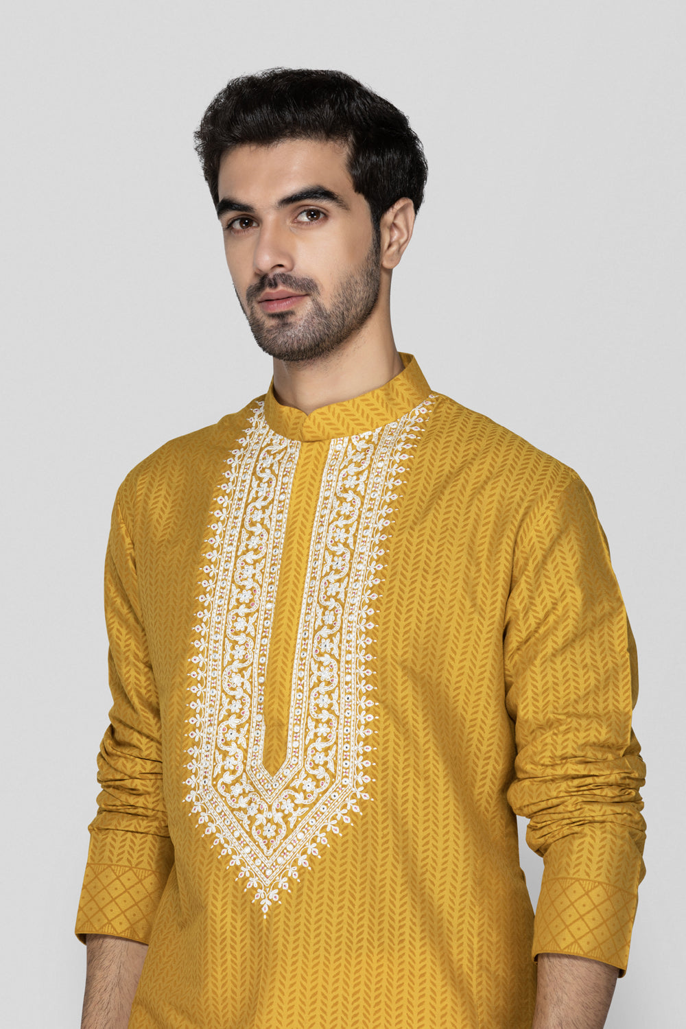 Mustard Yellow Embroidered Yoke Kurta Set