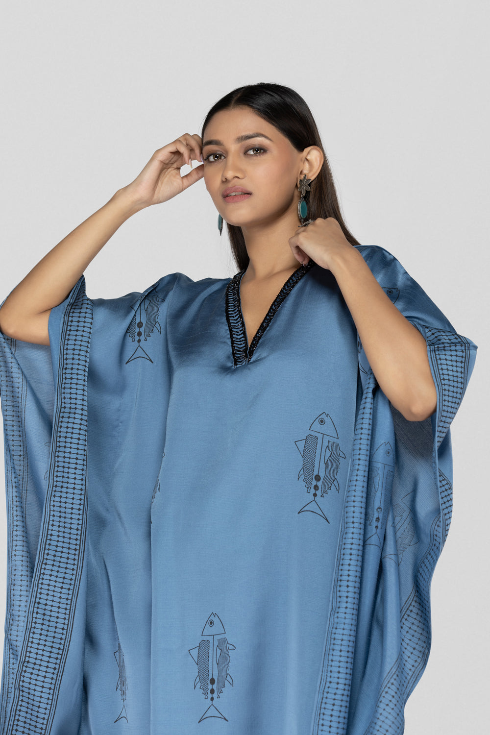 Command Blue Hand Block Printed Kaftan Set