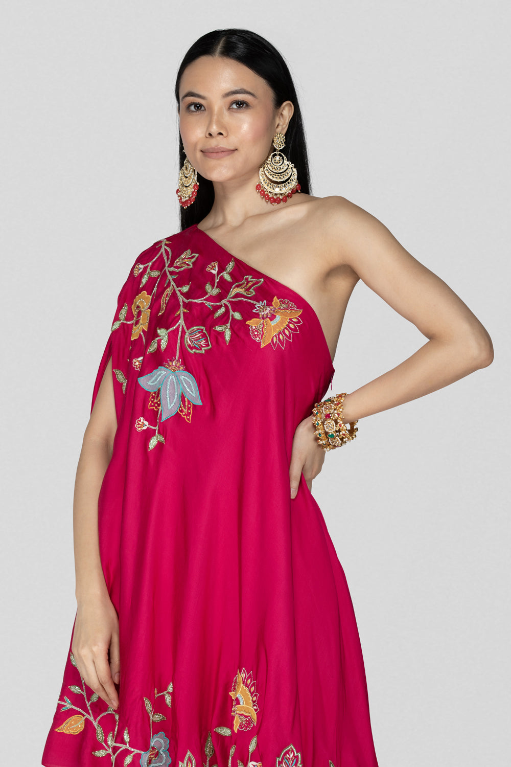 Hot Pink One Shoulder Applique Co-Ord Set