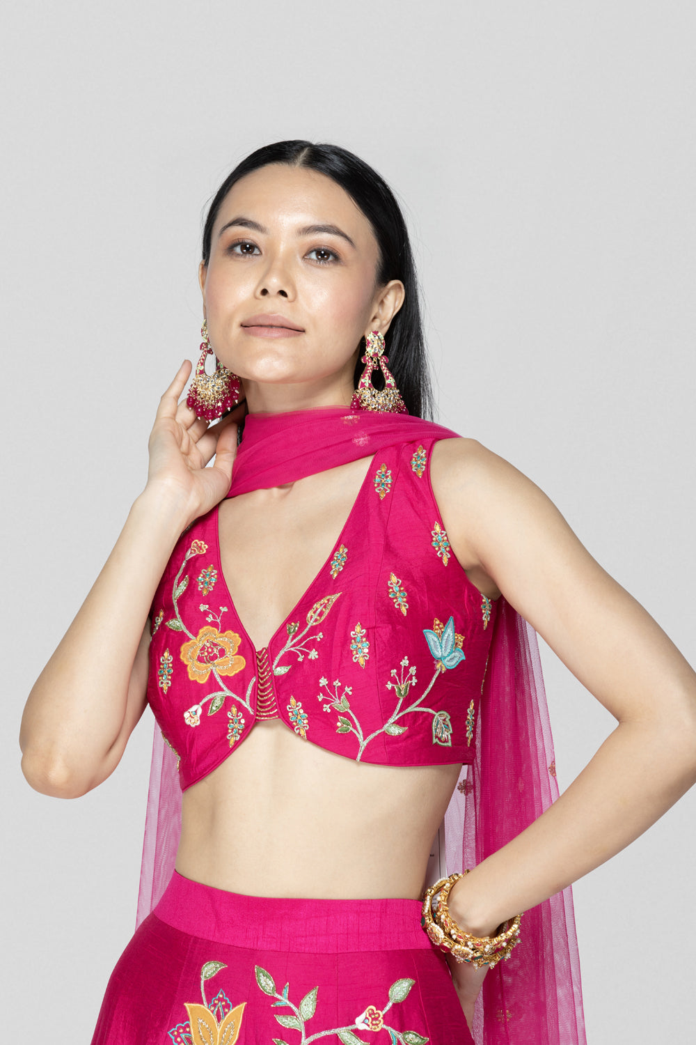 Hot Pink Applique Lehenga Set