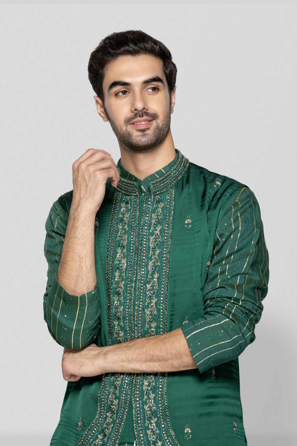 Embroidered Green Bundi Set