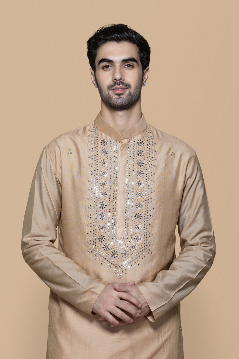 Fawn Mirror Work Kurta Set