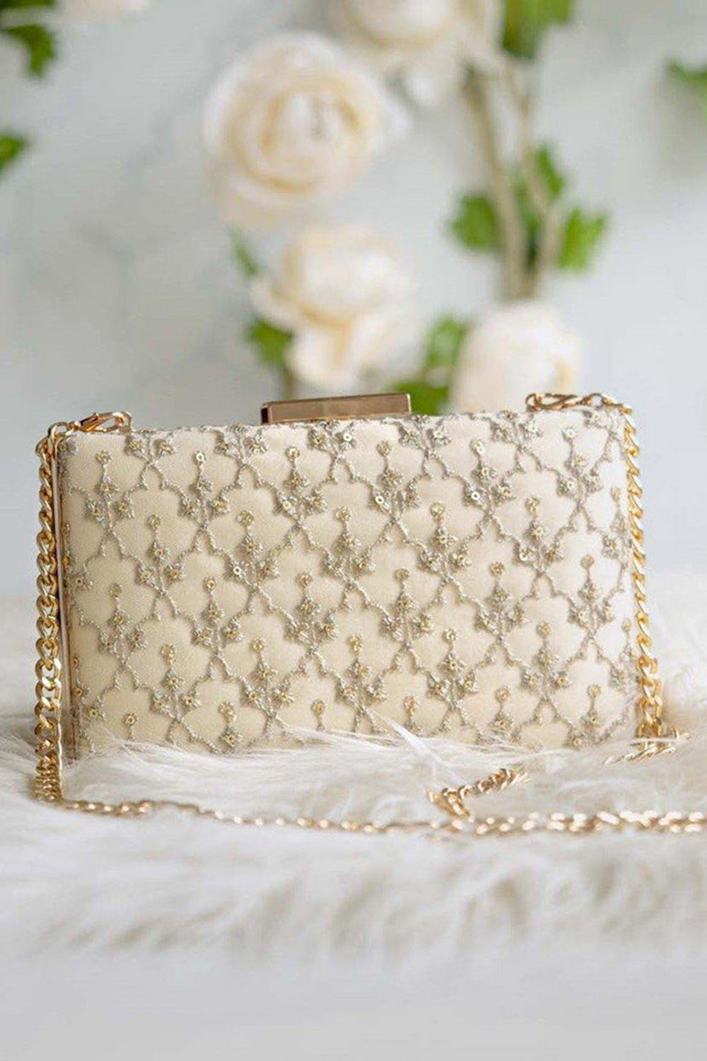 Anya Box Clutch Cream And Light Gold