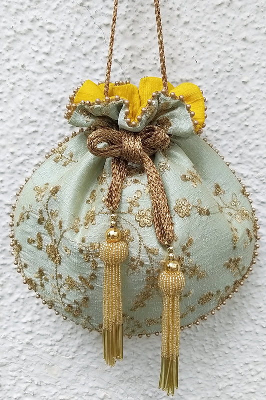 Aqua Sequin Embroidered Potli Bag