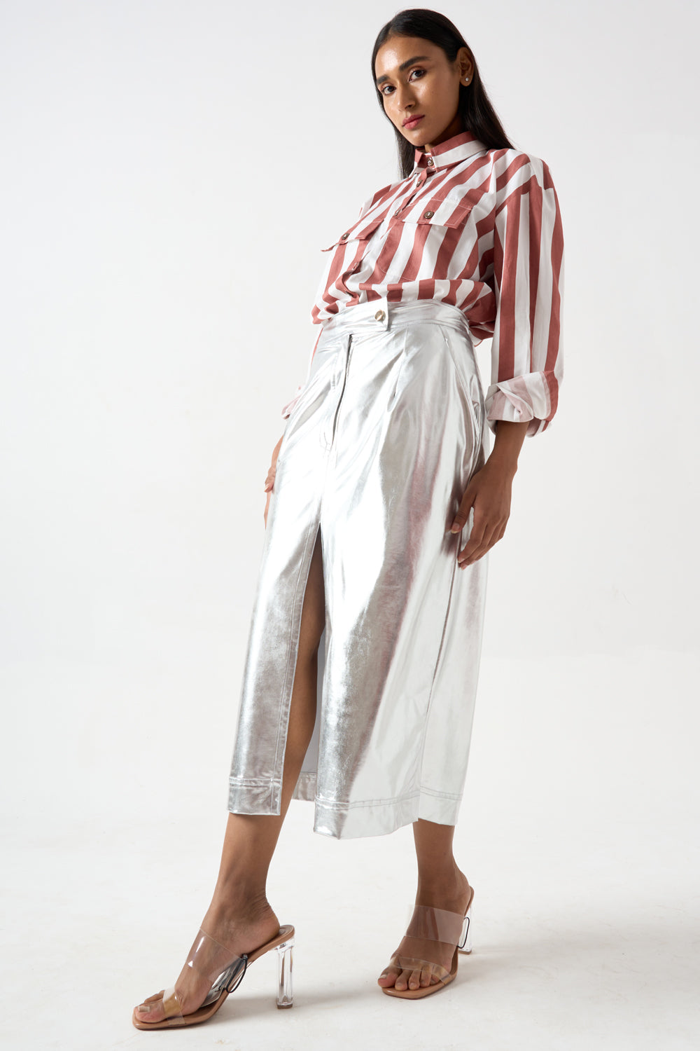 Metallic Midi Length Skirt