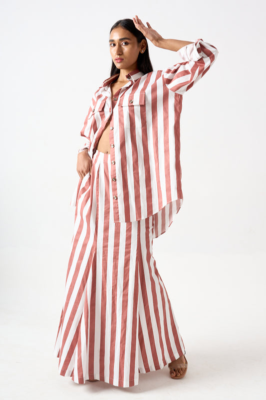 Stripped Collared  Oversized Shirt