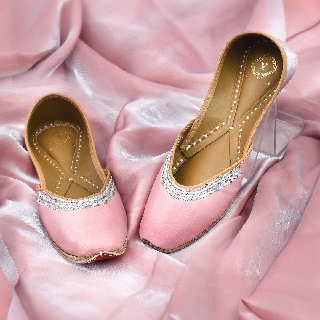 Handcrafted Rose Pink Satin Juttis