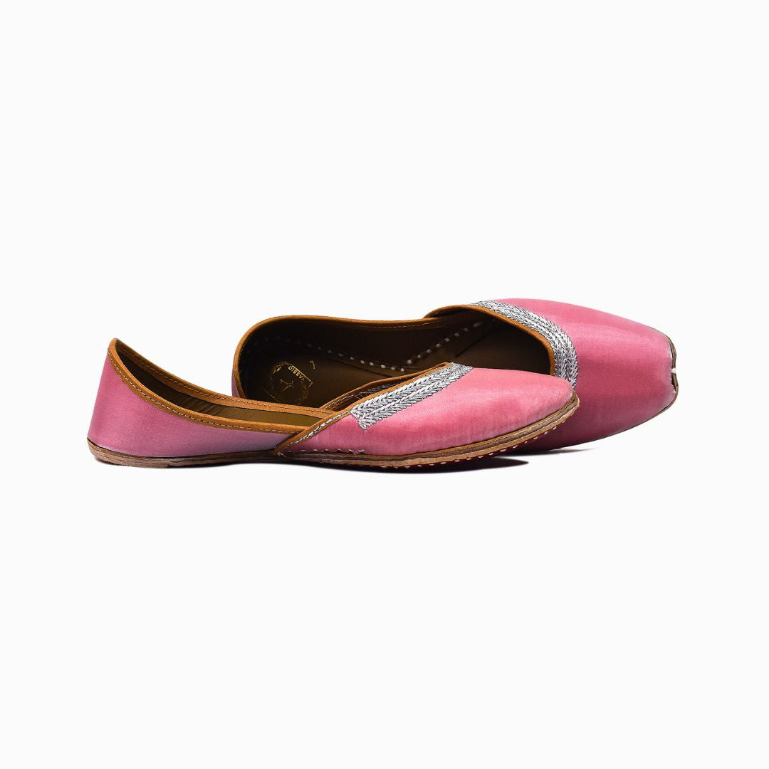 Handcrafted Rose Pink Satin Juttis