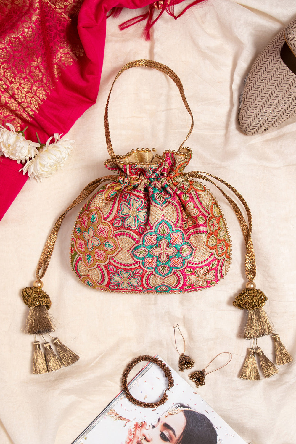 Amna Embroidered Potli Bag Cream