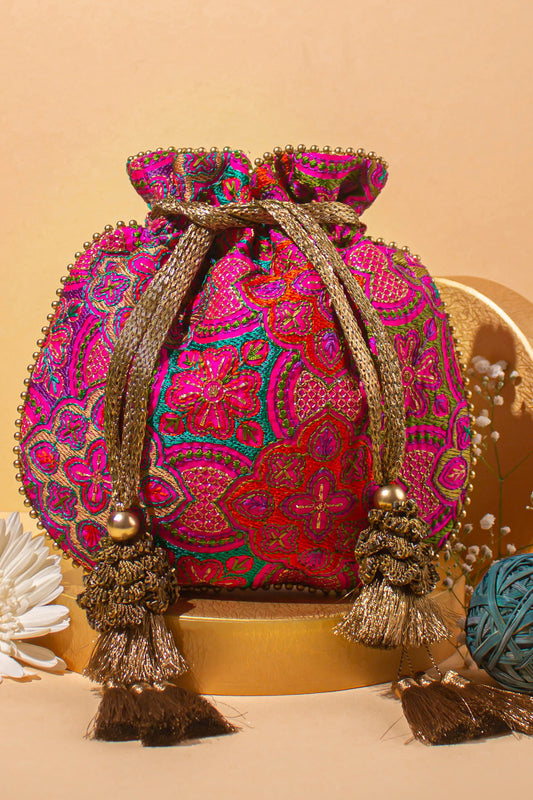 Amna Embroidered Potli Bag Pink