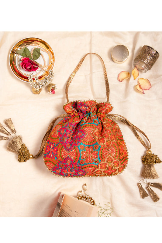 Amna Embroidered Potli Bag Red