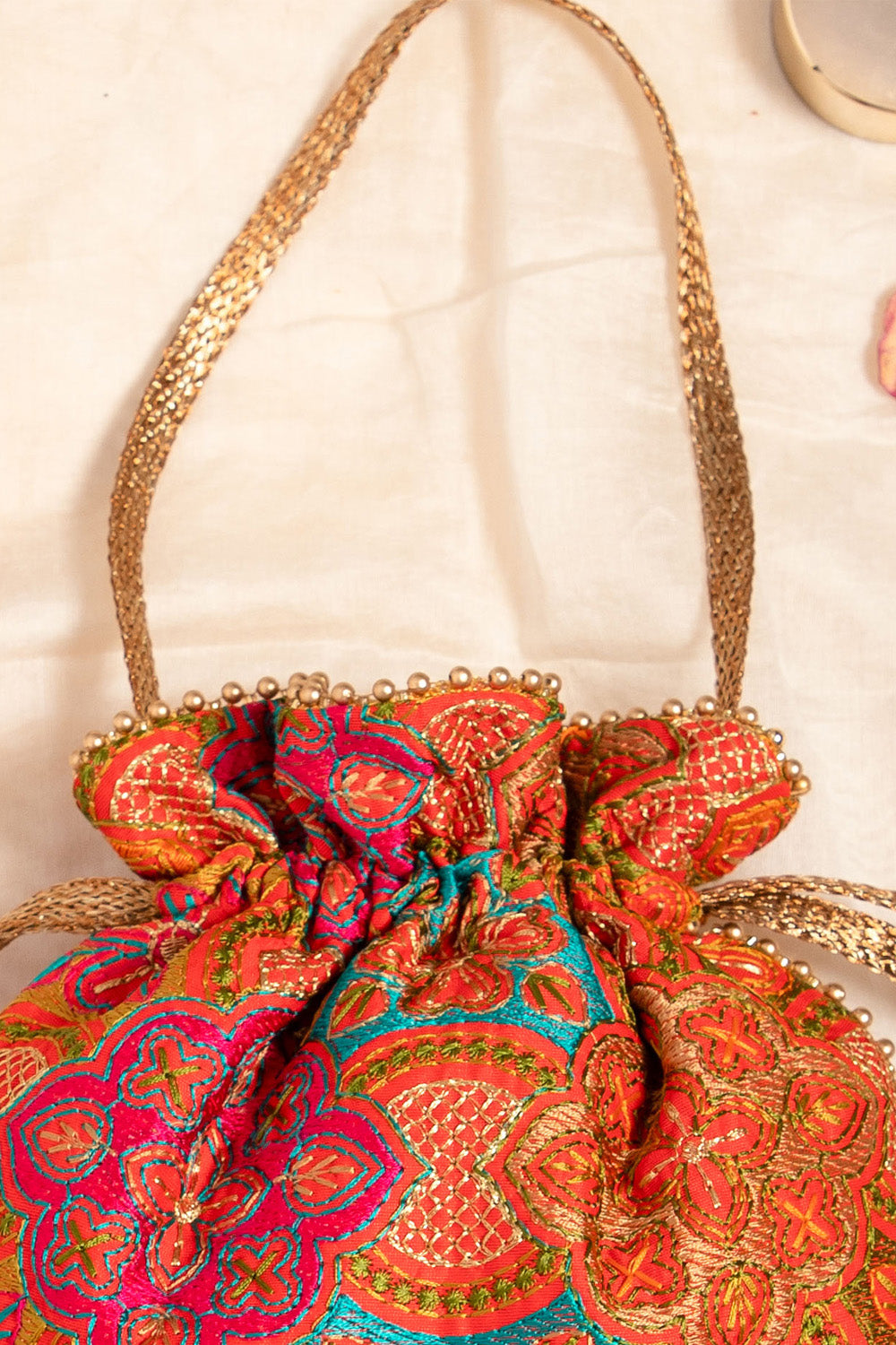 Amna Embroidered Potli Bag Red