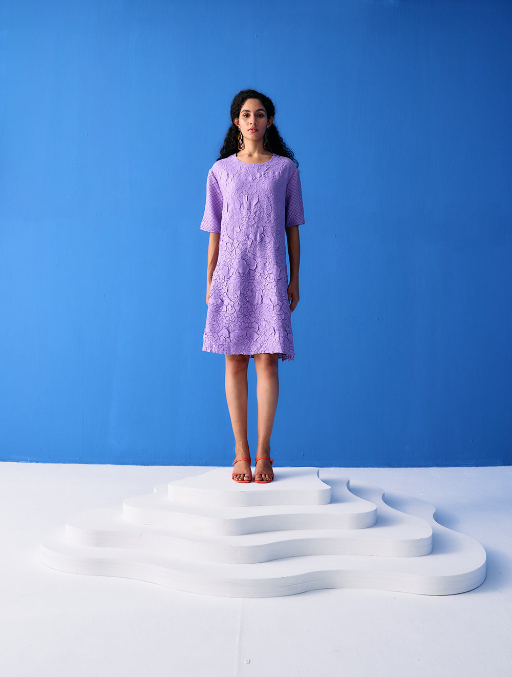 Lilac Flower Textured Dress