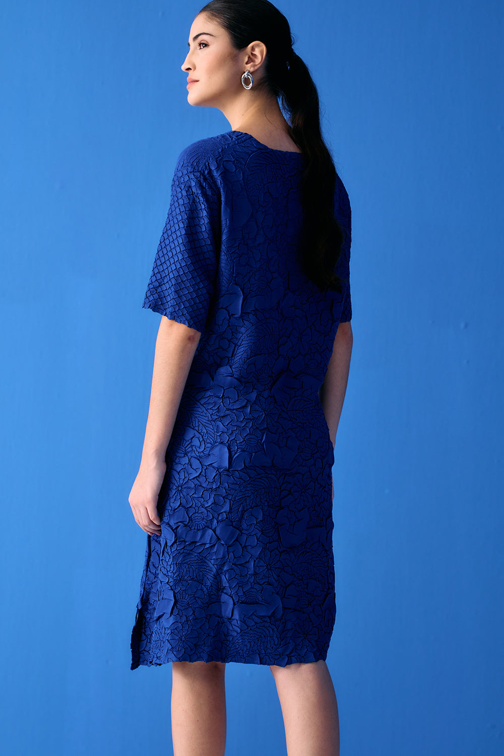 Blue Flower Textured Dress