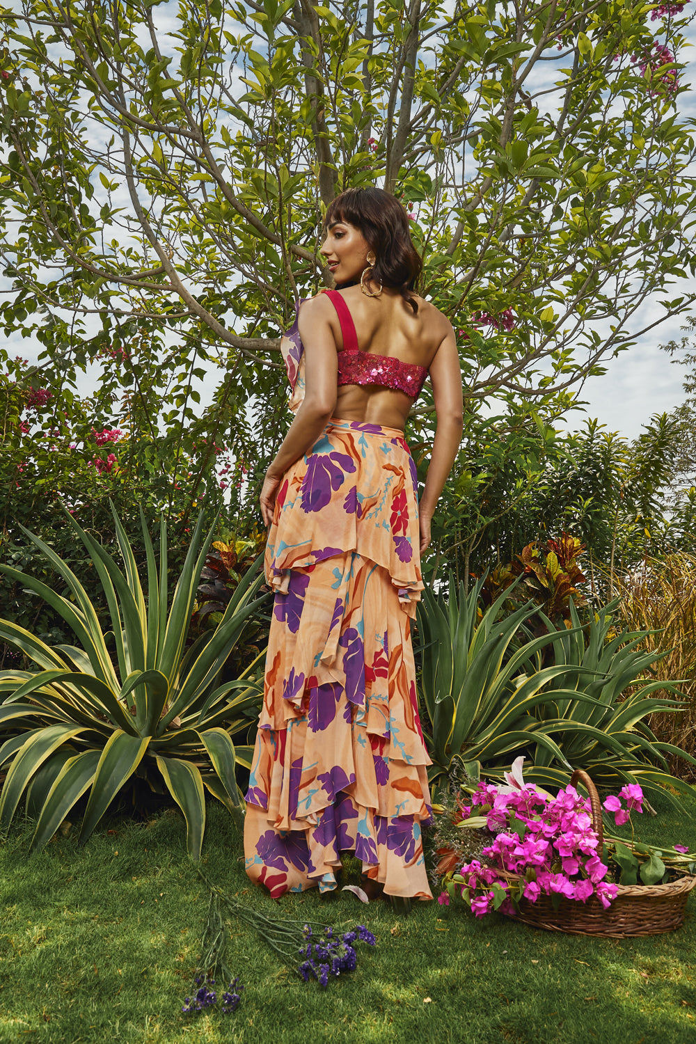 Floral Printed Ruffle Saree