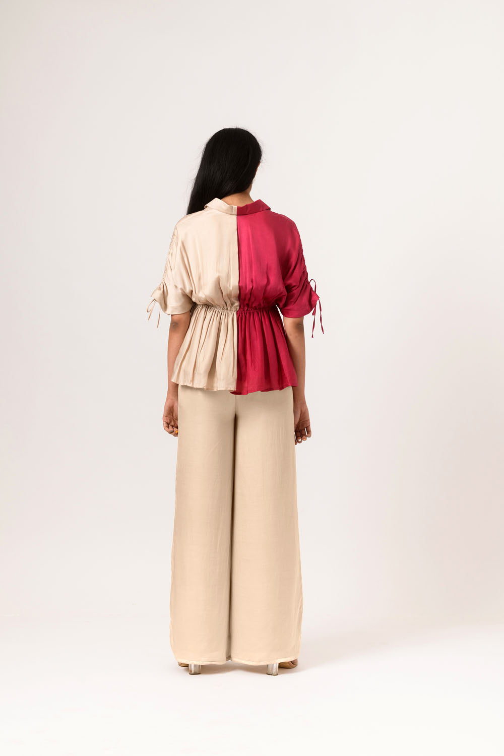 Wine-Ecru Half-Half Co-ord Set