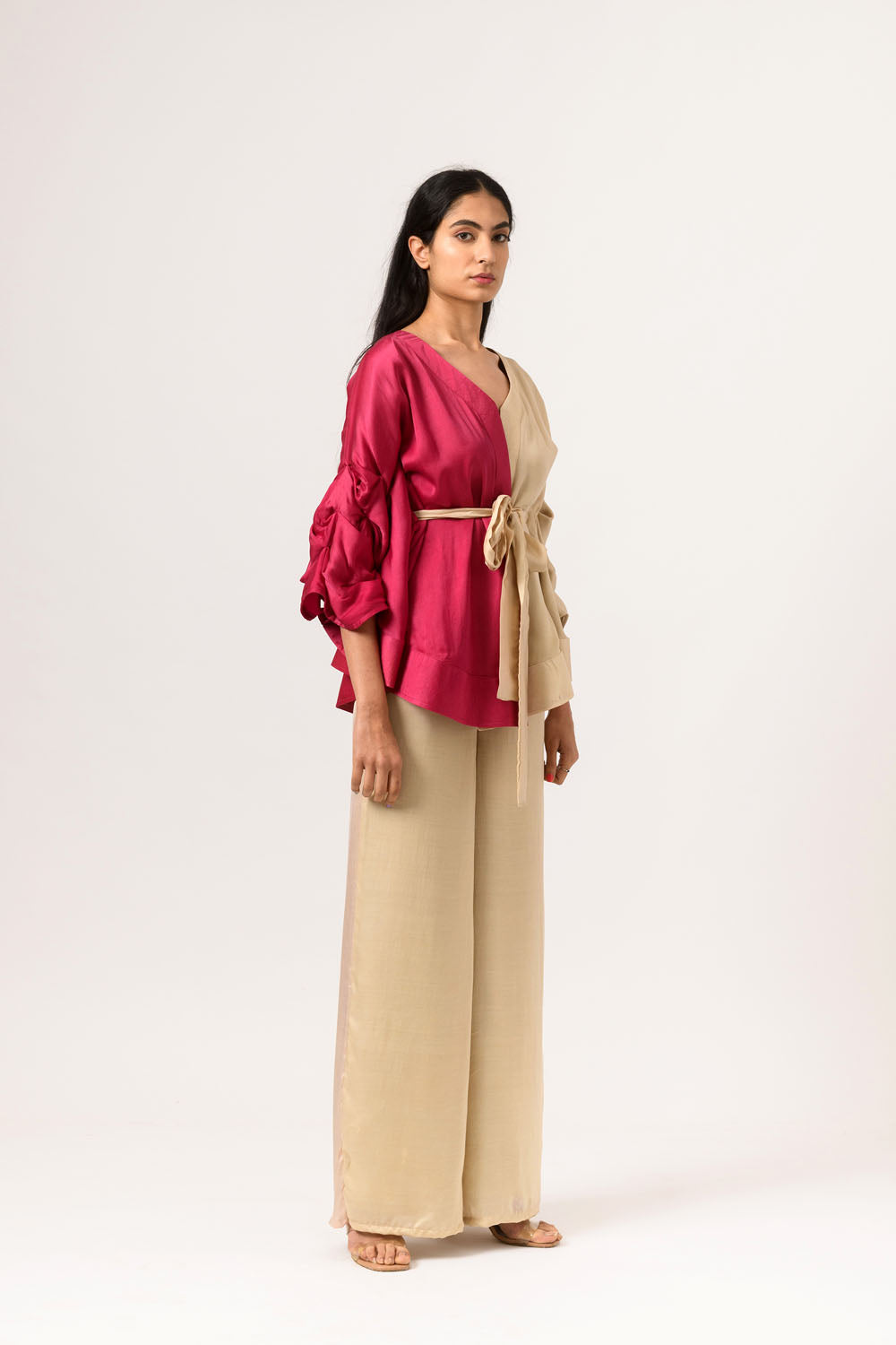 Ecru-Wine Cape Blouse