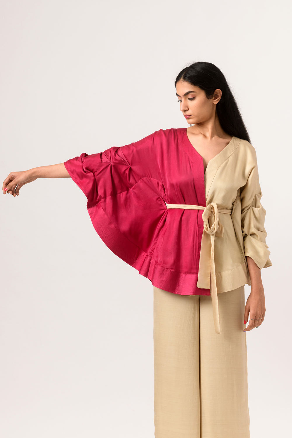 Ecru-Wine Cape Blouse