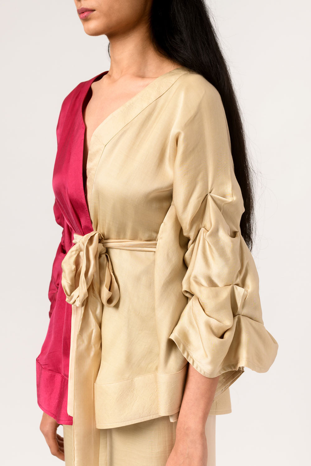 Ecru-Wine Cape Blouse