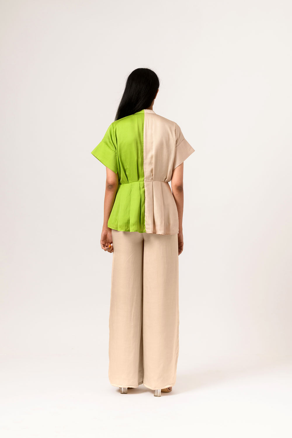 Ecru-Green Half-Half Co-ord Set