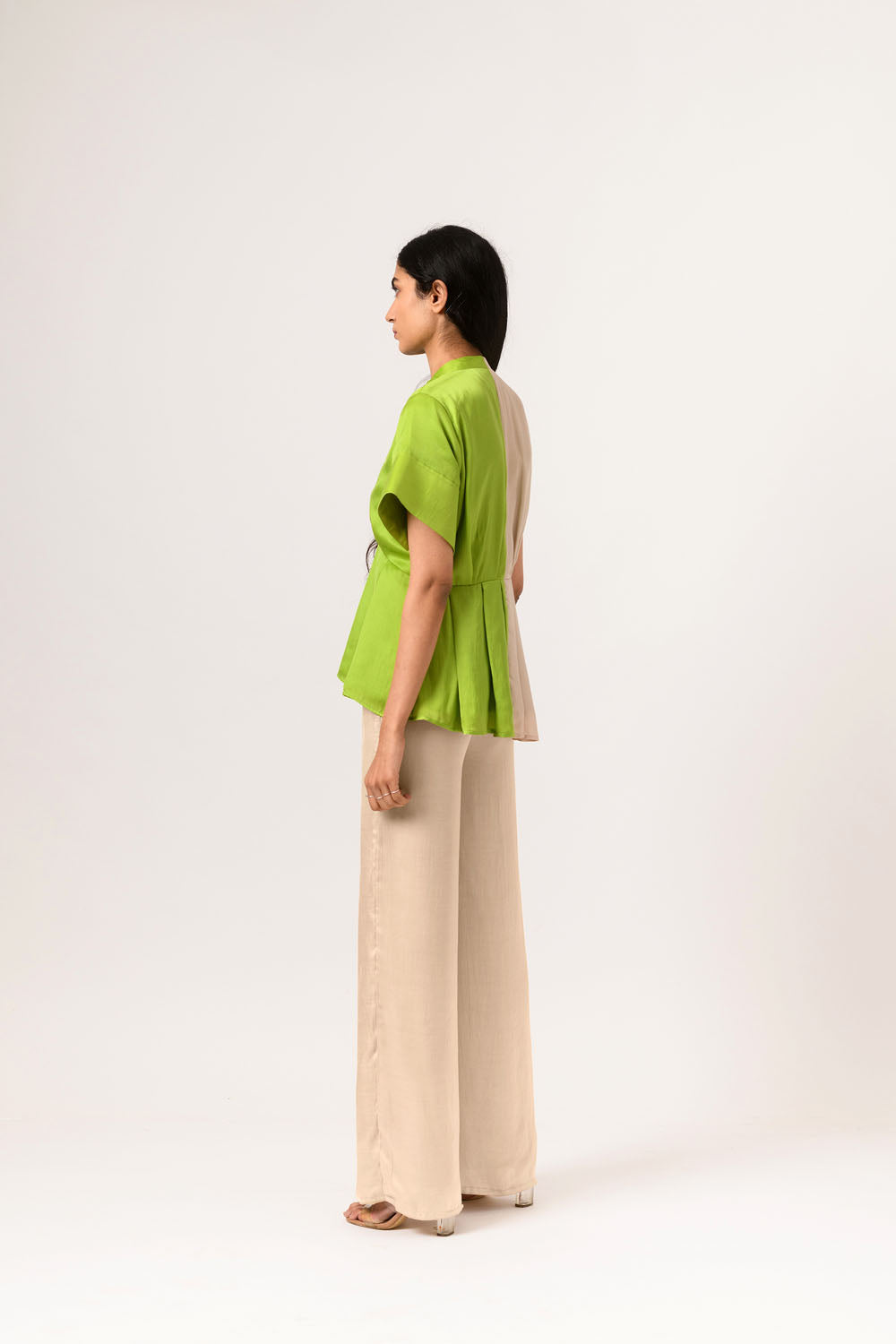 Ecru-Green Half-Half Co-ord Set