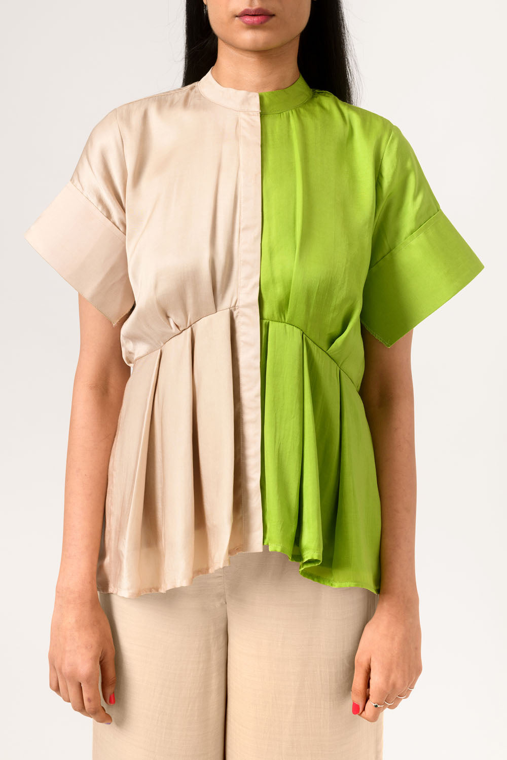 Ecru-Green Peplum