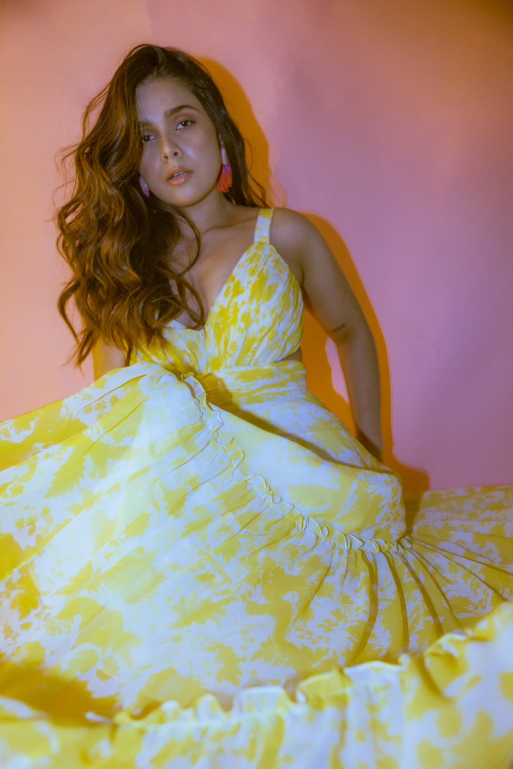 Yellow & White Suzani Layered Dress