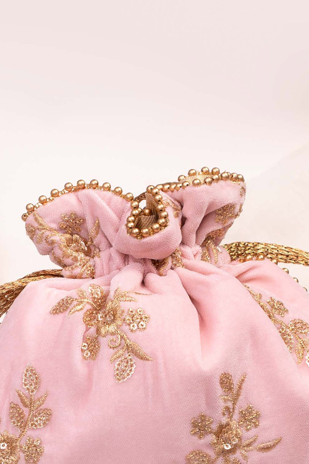 Baby Pink Velvet Embroidered Potli