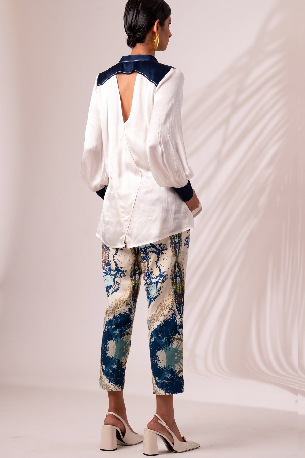 Back Cut-out Top & Printed Trousers