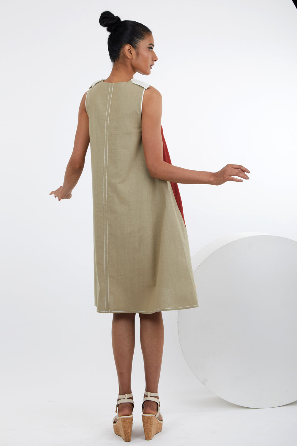 Shoulder Tab Sleeveless A-Line Dress